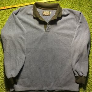 Vintage Hilton Polartec Fleece Pullover Sweater Gray Olive Collar Men's L